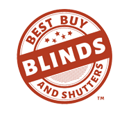 The image features a red and white sticker with the word Blinds prominently displayed in bold, capitalized letters.